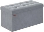 Sitzbank mit Stauraum aus Samt f&uuml;r Flur, Taubengrau / 38 x 76 x 38 cm