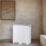 M&uuml;lleimer mit 2 getrennten F&auml;chern, Wei&szlig; + Grau / 60L