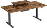 H&ouml;henverstellbarer Schreibtisch mit Monitorst&auml;nder und USB, Vintagebraun /...