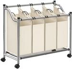 W&auml;schesammler mit 4 abnehmbaren Stofftaschen, Beige / 140 L