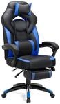Ergonomischer B&uuml;rostuhl mit Fu&szlig;st&uuml;tze, Schwarz + Blau / Polyurethan