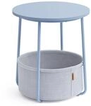 Beistelltisch rund mit Korb aus Stoff, Puderblau + Pastellblau