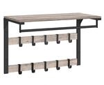 Wandgarderobe mit Ablage und 10 abnehmbaren Haken, Greige + Schwarz / 30 x 65 x...
