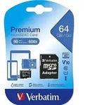 VERBATIM - microSDXC Card 64GB, Premium, Class 10, U1 VERBATIM - microSDXC Card 64GB, Premium, Class 10, U1