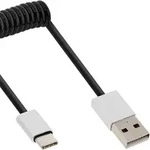 Inline&reg; USB 2.0 Spiralkabel, USB-C ST an A ST, schwarz/Alu, flexibel, 2m