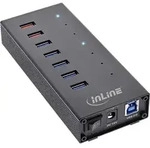 Inline&reg; USB 3.0 Hub, 7 Port, Aluminiumgeh&auml;use, schwarz, mit 2,5A Netzteil