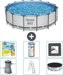 Bestway 457x457x122 cm Rund Pro MAX Stahlrahmen Pool Komplettset mit Abdeckung,