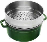 STAUB runder Gusseisen Br&auml;ter mit Edelstahl-Dampfgarer 26 cm Basilikumgr&uuml;n
