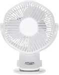 Adler AD 7335 Akku Ventilator mit LED Licht und Drehfunktion Wei&szlig;