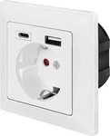 LogiLink Unterputz-Steckdose mit Schutzkontaktbuchse, USB-A und USB-C in Wei&szlig;