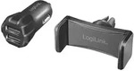 LogiLink USB Doppel Kfz Ladeger&auml;t + Smartphone Halterung im Set