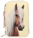 Miss Melody 3-Fach Federtasche mit Pferdekopf-Applikation inkl. Stifte