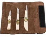 Kirschen Schnitzmessersatz in Veloursledertasche 3-teilig