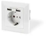DIGITUS Schutzkontakt Steckdose, 2x USB, USB Ges. Leistung 5V 2.1A, Eingang: AC 250V