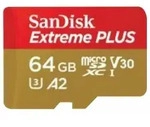 SANDISK Extreme PLUS R200/W90 microSDXC 64GB Kit, UHS-I U3, A2, Class 10