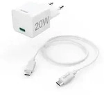 HAMA Schnellladeger&auml;t mit Ladekabel USB-C Mini-Ladeger&auml;t PD 20W 1.0m wei&szlig;