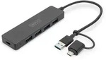 DIGITUS USB 3.0 Hub 4-Port, Slimline mit USB-C Adapter, 5Gbps, 0,2m Kabel