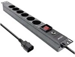 INLINE 19" Steckdosenleiste, 6-fach Schutzkontakt, C14 Stecker, &Uuml;berlastschutz