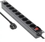 INLINE 19" Steckdosenleiste, 9-fach Schutzkontakt, mit Schalter, 2m, schwarz
