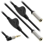 INLINE Slim Audio Y-Kabel Klinke 3,5mm ST an 2x BU, mit Lautst&auml;rkeregler, 0,25m