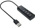 INLINE USB 2,0 Hub, 4 Port, schwarz, mit USB DC Kabel, Kabel 30cm, schmal