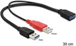 DeLOCK USB 3.0 Y-Kabel, USB 3.0 A (Buchse) auf 1x USB 3.0 A (Stecker), 1x USB 2.0 A