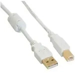 INLINE USB 2,0 Kabel, A an B, wei&szlig; / gold, mit Ferritkern, 5m