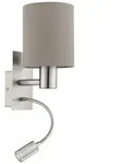 EGLO LED WANDLEUCHTE 2 FLAMMIG MIT WIPPSCHALTER STAHL NICKEL MATT TEXTIL TAUPE