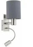 EGLO LED WANDLEUCHTE 2 FLAMMIG MIT WIPPSCHALTER STAHL NICKEL MATT TEXTIL GRAU (VM