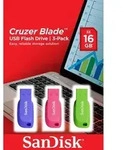 SANDISK Cruzer Blade 3er-Pack schwarz/blau/pink 16GB, USB-A 2.0