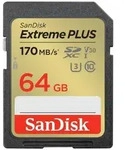 SANDISK Extreme PLUS R170/W80 SDXC 64GB, UHS-I U3, Class 10