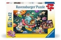 RAVENSBURGER 12000857 Kinderpuzzle 2 x 12 Teile Tiere im Weltall