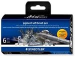 STAEDTLER 372 C6 pigment soft brush pen Graut&ouml;ne, 6 St&uuml;ck