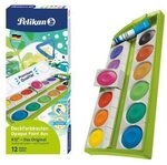 PELIKAN 701310 Farbkasten K12&reg; Gr&uuml;n inkl. Deckwei&szlig;, 12 Farben