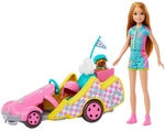 MATTEL HRM08 Barbie Stacie Rennfahrerin-Puppe mit Gokart-Spielzeugauto