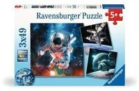 RAVENSBURGER 12000860 Kinderpuzzle 3 x 49 Teile Abenteuer Weltraum