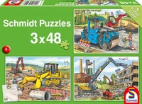 SCHMIDT SPIELE 56520 Kinderpuzzle 3 x 48 Teile Meine liebsten Baustellenfahrzeuge