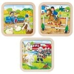 goki 57382 Einlegepuzzle Bauernhof, Feuerwehr, sortiert