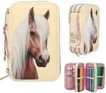 DEPESCHE 0013975 Miss Melody 3 Fach Federtasche mit Pferdekopf Applikation