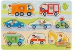 goki Steckpuzzle Fahrzeuge f&uuml;r Kleinkinder 30 x 21 x 2,4 cm Holz
