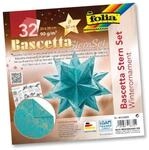 Folia Bascetta-Stern Set, 20x20cm, 32 Blatt T&uuml;rkis/Winterornament kupfer
