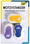 Folia Motivstanzer, Motivlocher, 3er Set, Hase, Libelle und Elefant