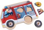 HABA 304594 Greifpuzzle Feuerwehrauto, 6-teiliges Holzpuzzle mit Feuerwehrwagen