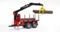 BRUDER 02252 R&uuml;ckeanh&auml;nger mit Ladekran, 4 Baumst&auml;mmen und Holzgreifer