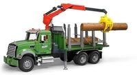 BRUDER 02824 MACK Granite Holztransport-LKW, Ladekran,Greifer und 3 Baumst&auml;mmen