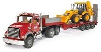 BRUDER 02813 MACK Granite LKW mit Tieflader und JCB 4CX Baggerlader