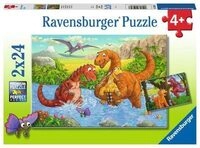 RAVENSBURGER 05030 Kinderpuzzle - Spielende Dinos 2 x 24 Teile