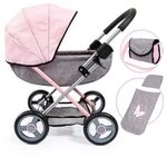 BAYER DESIGN 12733AA Puppenwagen Cosy mit Tasche, Kopfkissen und Decke, rosa, grau