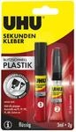 UHU 2er Set Sekundenkleber blitzschnell Plastik 2-Phasen-System 2g und 3 ml