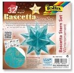 Folia Bascetta-Stern Set, 15x15cm, 32 Blatt T&uuml;rkis/Winterornament kupfer